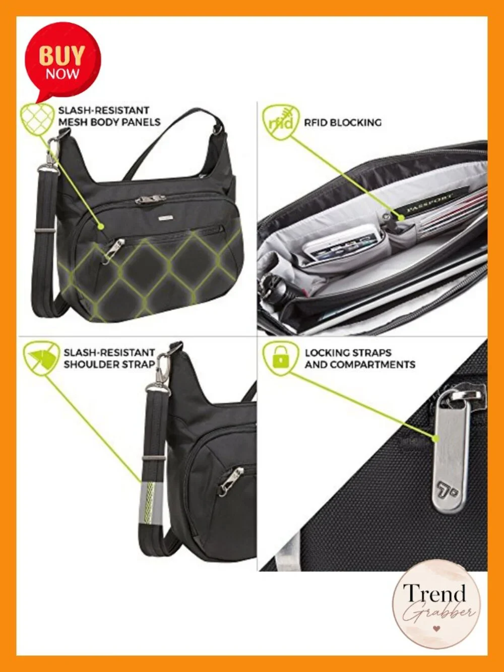 Anti-Theft Concealed Carry Hobo Messenger Bag with RFID Protection